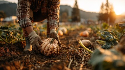 Obraz premium Harvesting on autumn field