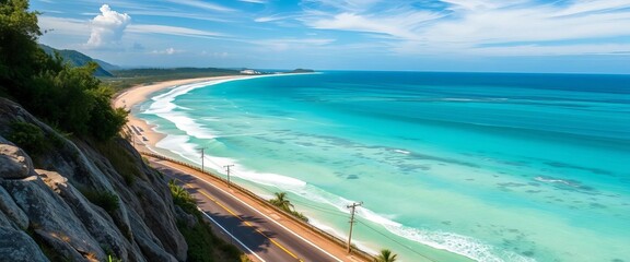 Scenic concrete road curves along Paradise Ban Krut Beach, Bang Saphan, Prachuap Khiri Khan, Thailand, travel, paradise