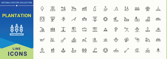 Plantation line icon set. Outline icons collection. Pictogram and infographic. Plant linear icon collection. Included farm, gardening, farmland, farming, vegetable, nature and more. © Rubbble