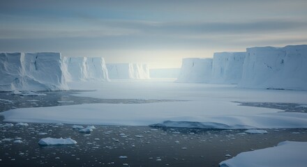 Arctic Ice Landscape with Frozen Sea and Snowy Horizon