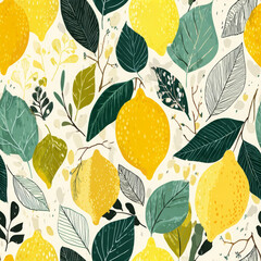 Lemon leaf pattern feels refreshing with pastel yellow background
