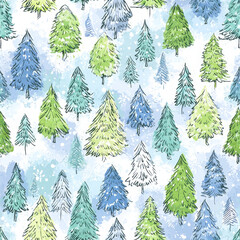 Fototapeta premium Snowy pine pattern create joyous, festive winter atmosphere