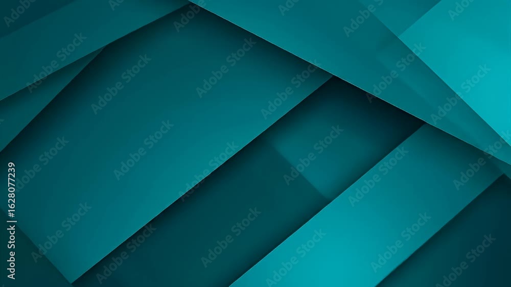 Wall mural overlapping teal geometric shapes with depth and light creating a modern design