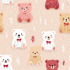 Fototapeta premium Teddy bear bow tie pattern looks adorable and heartwarming