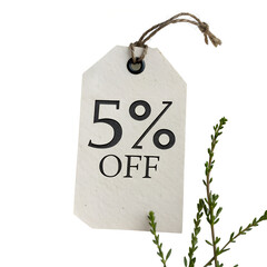 Minimalist 5% Discount Tag on a Green Plant