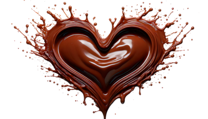 Chocolate heart splash isolated on white background graphic design element
