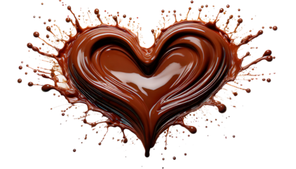 Chocolate heart splash romantic food art for valentines day or dessert concepts