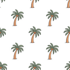 Vibrant palm trees dance across a white canvas, capturing summer's sunny essence in a whimsical design. Seamless paper
