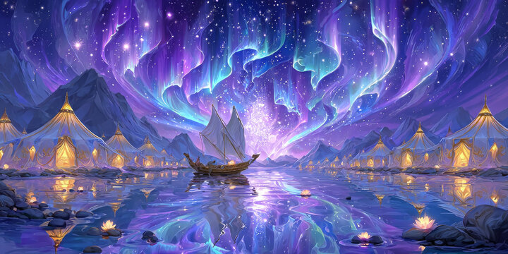 Aurora light over water. Feels magical and peaceful in beautiful landscape