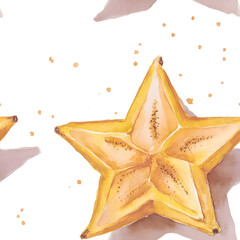 Colorful starfruit arrangement showcasing tropical freshness in a vibrant background.  Seamless paper. Generative AI