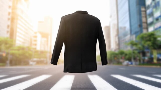 Business Suit Floating Mid-Air in Urban Street.