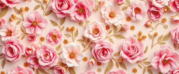 Pastel floral seamless wallpaper, gold accents, vintage luxury wedding backdrop, bridal, delicate