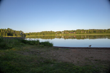 View of Kalix river, Kalixalven, outside of Kalix city on a summer da