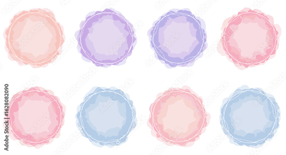 Poster pastel abstract watercolor circles with soft delicate patterns for artistic design