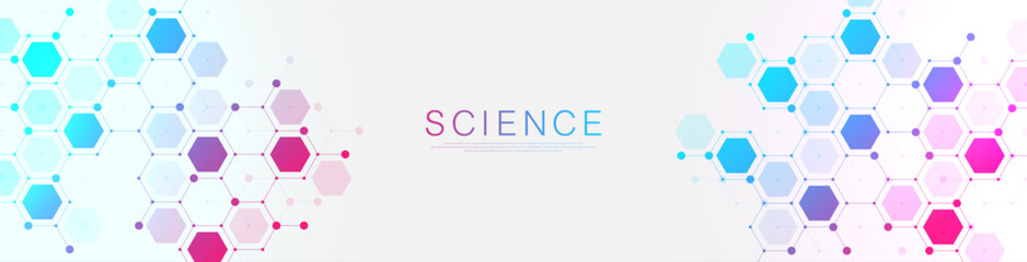Molecular abstract structure and genetic engineering DNA. Healthcare and medicine background concept. Scientific research background. Wave flow. Innovation pattern. Vector illustration.