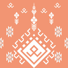 geometric seamless pattern shades of Orange, white.Native American tribal fabric. Suitable for textile, rugs, cards, tiles, picture books. boho indian ornament design vector for woven textile printing