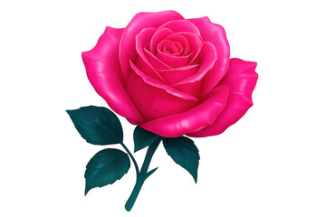 Fototapeta premium Pink rose with green leaves blooming on a transparent background, perfect for designs related to love, romance, or valentine's day