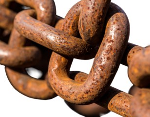 Close up of a rusty metal chain showing detailed texture and weathered appearance