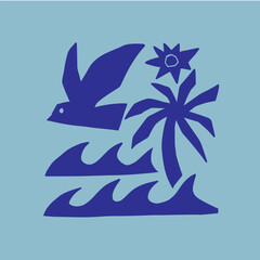 tshirt design palm tree bird cloud coral seaweed waves tree coconut sunshine sun shell flower rose leaves leaf orange grape