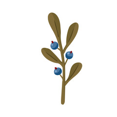 Minimalist hand drawn flat design of green branch with blue fruits,  Ideal for greeting cards, packaging, textile, and seasonal design