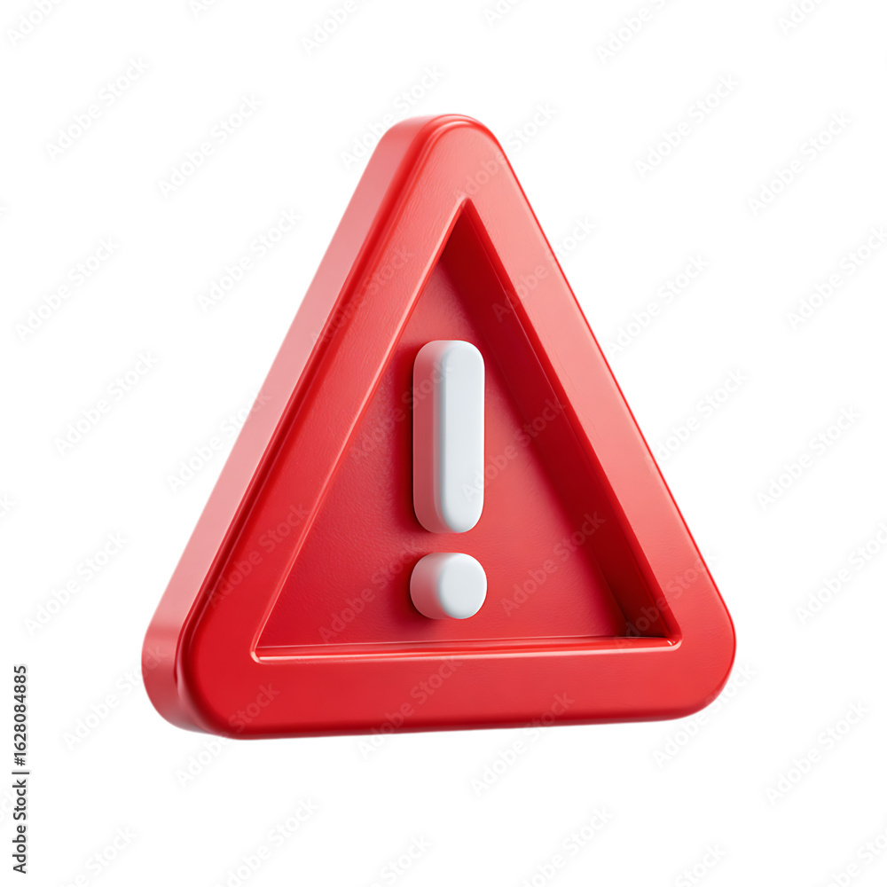 Poster 3d icon of red warning triangle with an exclamation mark inside, isolated on transparent background