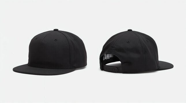 Black plain snapback 5 panel isolated on white background. ready for your mock up design or presentation your project. 