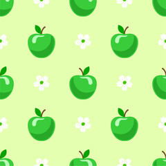 Cartoon green apple seamless pattern