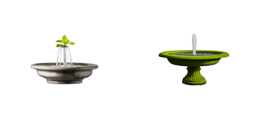 Two decorative garden fountains with water features for landscaping