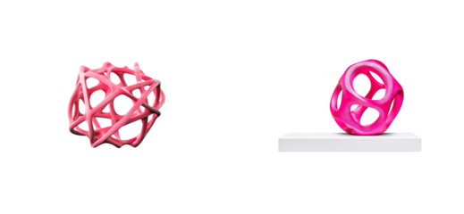 Contemporary pink sculptures with unique designs on white display