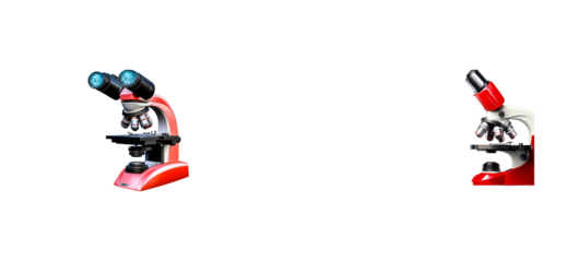 Advanced microscope with dual lenses and red base for lab use