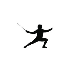 Silhouette of a fencer in action, isolated on white background a dynamic representation of skill, strategy, and the art of fencing