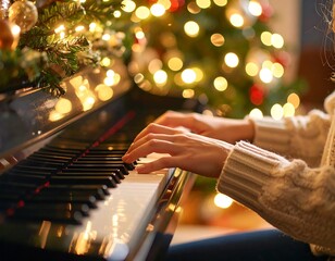 Elegant Christmas piano performance, a festive musical celebration at home