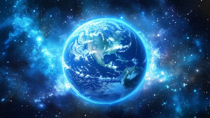 Obraz premium Vibrant earth in outer space with stars and cosmic clouds