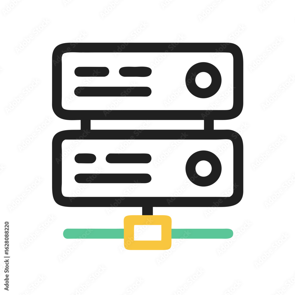 Aufkleber stylized server icon with a connection symbol in a colorful outline style representing data manageme