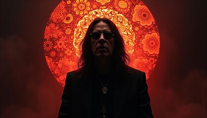 Silhouette of Man with Fiery Mandala Halo and Smoke