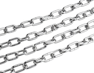 Obraz premium Close up of four shiny silver chains on a white background