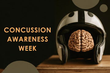 Concussion Awareness Week with brain model inside motorcycle helmet