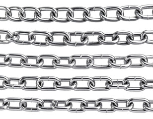 Obraz premium Close up of multiple shiny metal chains against a white background