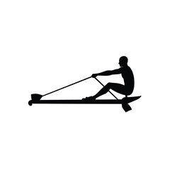 Silhouette of a man using a rowing machine for exercise isolated on white background indoor fitness equipment for cardio workout and strength training