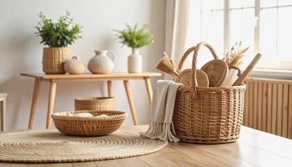 A rustic basket filled with fresh bread and a bowl of baked goods perfect for easy cleanup and serving