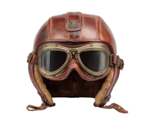 Vintage brown leather aviator helmet with goggles