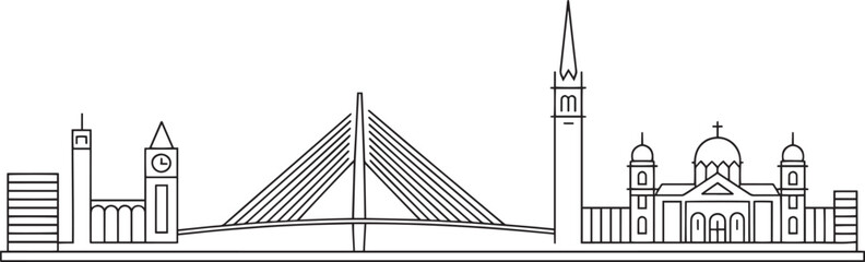 Detailed Belgrade Serbia Skyline Silhouette Outline Vector Illustration Design Template