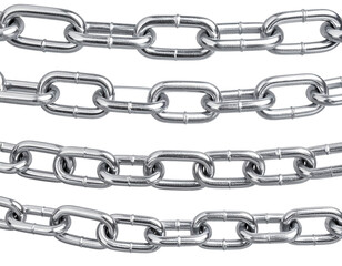 Fototapeta premium Close up of shiny metal chains with detailed interlocking links on white