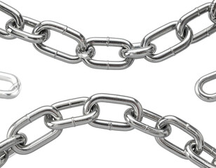 Close up of shiny metallic chains on transparent background