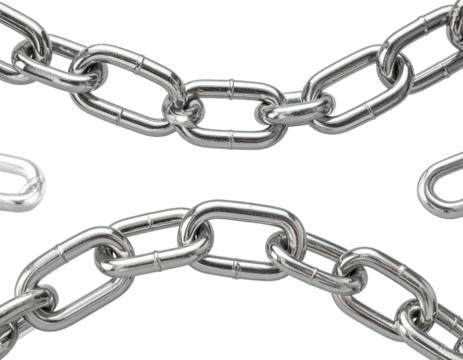 Close up of shiny metallic chains on transparent background