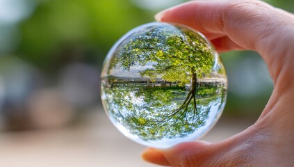 Handheld crystal ball, nature's reflection