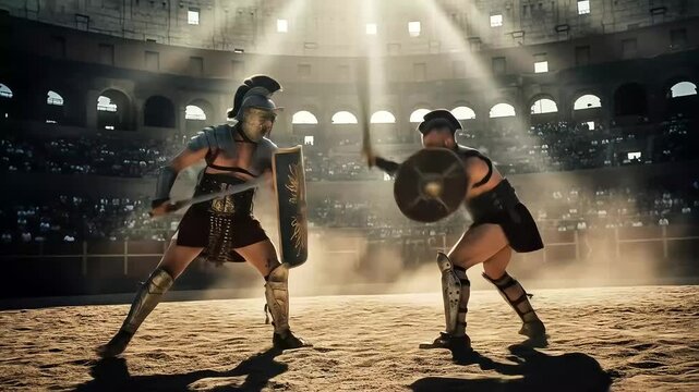 Epic Gladiator Battle in Ancient Roman Colosseum Arena