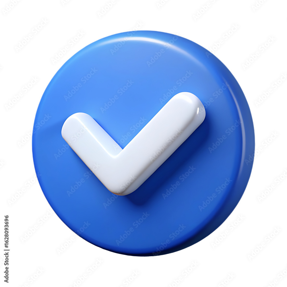 Poster blue circle with white check mark isolated on a transparent background symbol confirmation