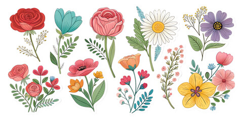 ai, png, floral, stickers, roses, daisies, wildflowers, colors, creative, design, nature, illustration, decoration, crafting, scrapbooking, art, supplies, garden, color, palette, botanical, flower, co