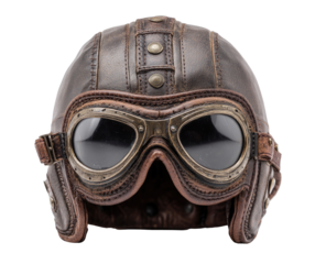 Vintage brown leather motorcycle helmet with goggles (1)